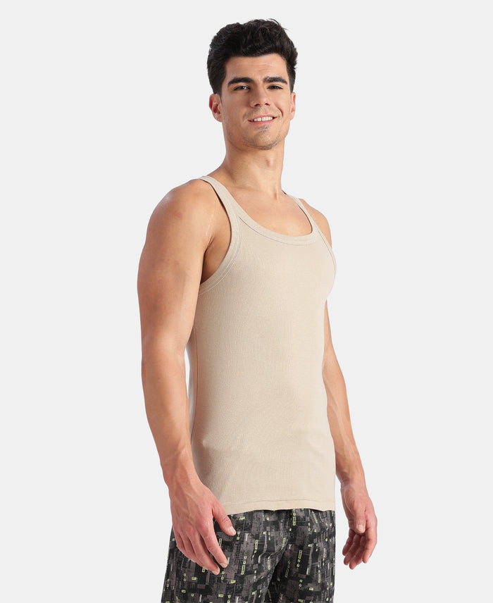 Super Combed Cotton Rib Square Neck Gym Vest - Plaza Taupe