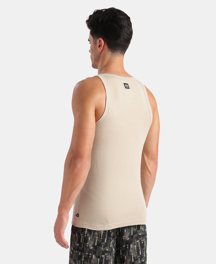 Super Combed Cotton Rib Square Neck Gym Vest - Plaza Taupe