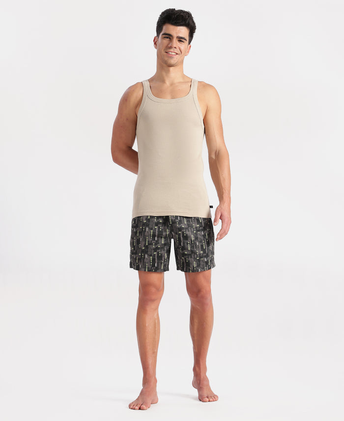 Super Combed Cotton Rib Square Neck Gym Vest - Plaza Taupe