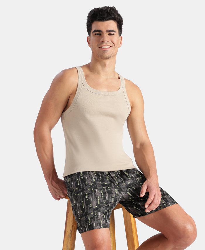 Super Combed Cotton Rib Square Neck Gym Vest - Plaza Taupe