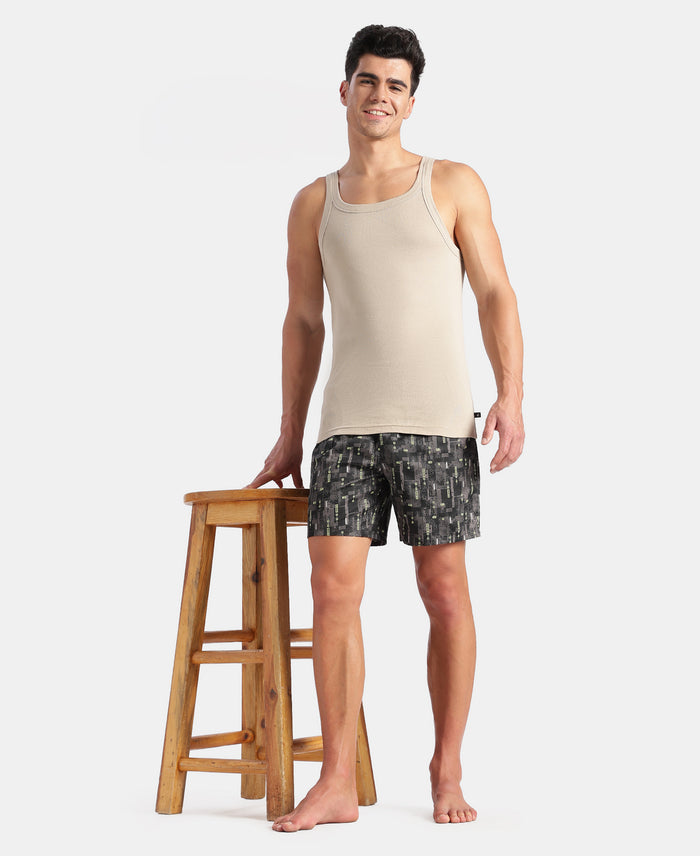 Super Combed Cotton Rib Square Neck Gym Vest - Plaza Taupe