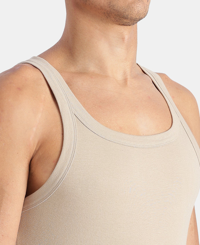 Super Combed Cotton Rib Square Neck Gym Vest - Plaza Taupe