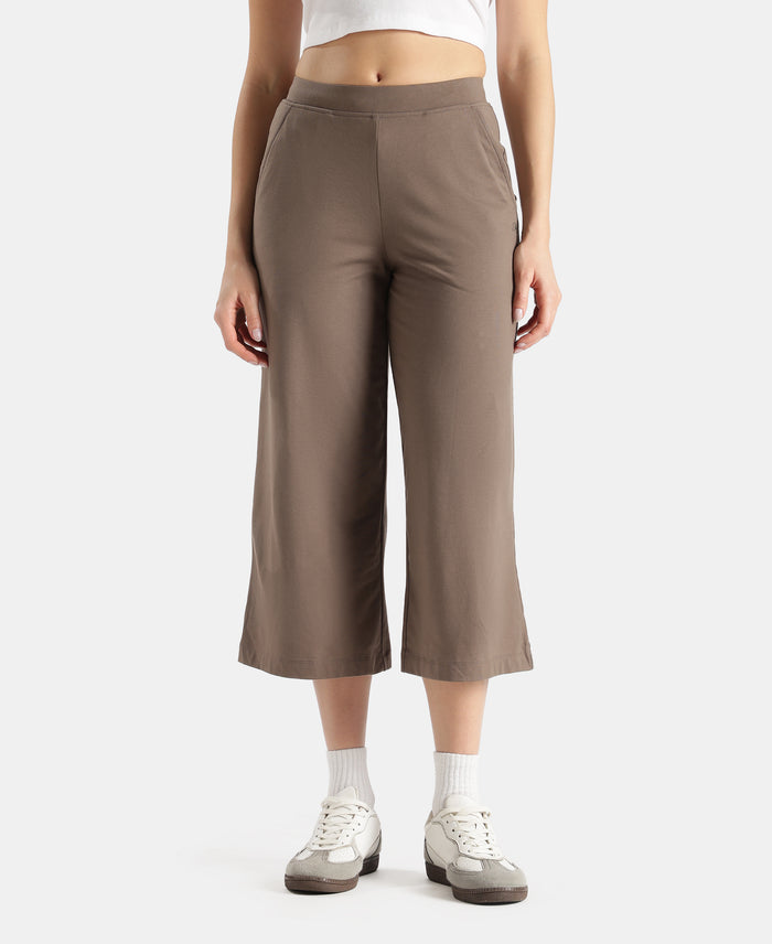Super Combed Cotton Rich Elastane Stretch Relaxed Fit Culottes - Dark Khaki