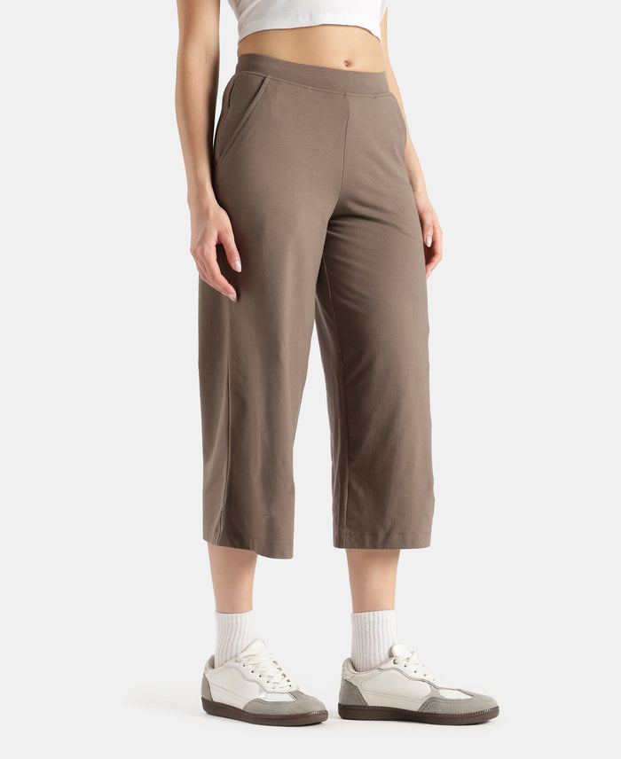 Super Combed Cotton Rich Elastane Stretch Relaxed Fit Culottes - Dark Khaki