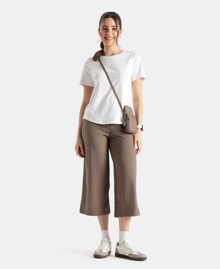 Super Combed Cotton Rich Elastane Stretch Relaxed Fit Culottes - Dark Khaki