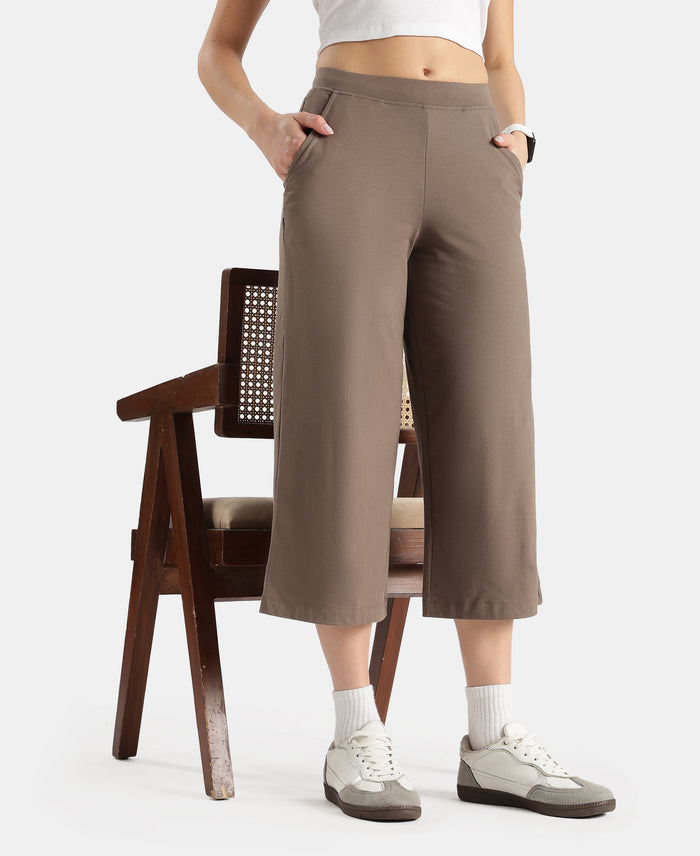 Super Combed Cotton Rich Elastane Stretch Relaxed Fit Culottes - Dark Khaki