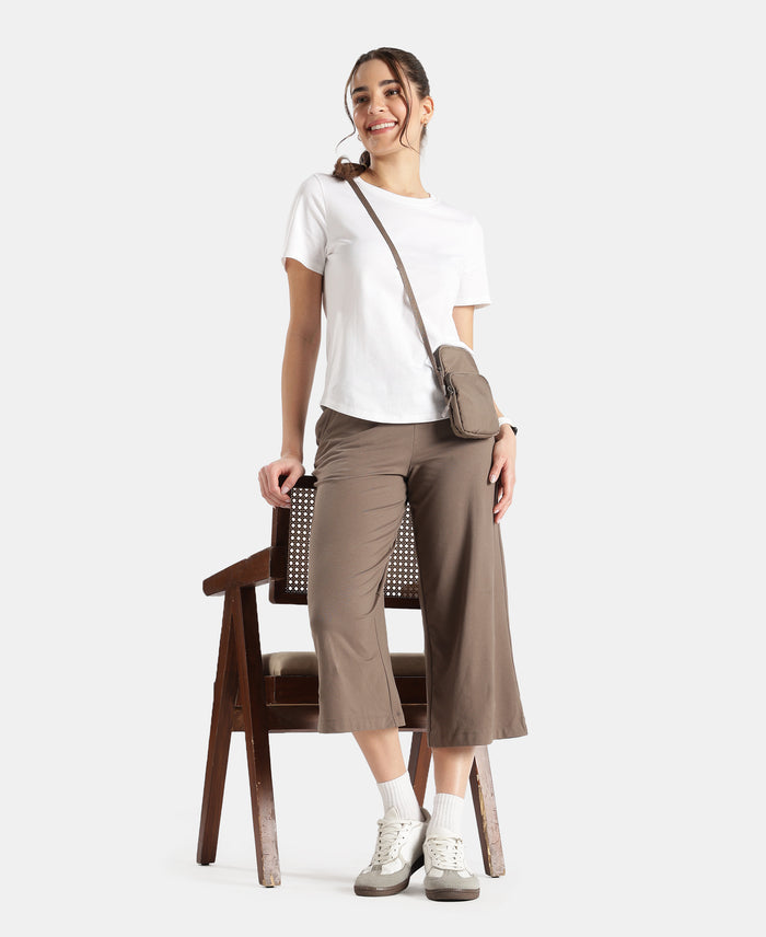 Super Combed Cotton Rich Elastane Stretch Relaxed Fit Culottes - Dark Khaki