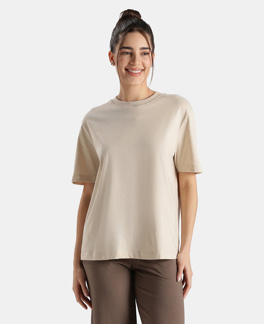 Super Combed Cotton Rich Oversized T-Shirt with Side Slits - French Oak