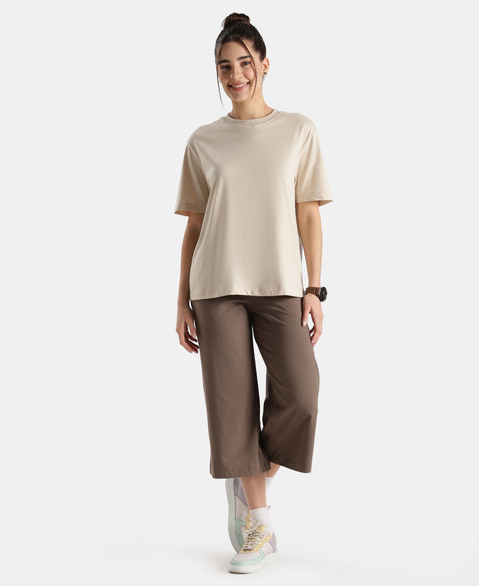 Super Combed Cotton Rich Oversized T-Shirt with Side Slits - French Oak