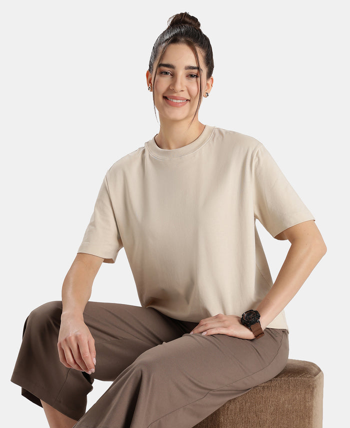 Super Combed Cotton Rich Oversized T-Shirt with Side Slits - French Oak