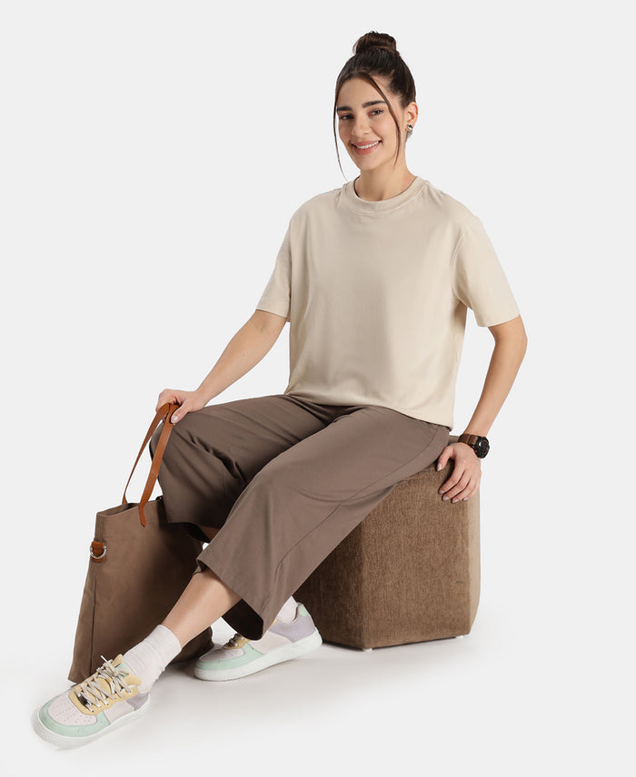 Super Combed Cotton Rich Oversized T-Shirt with Side Slits - French Oak