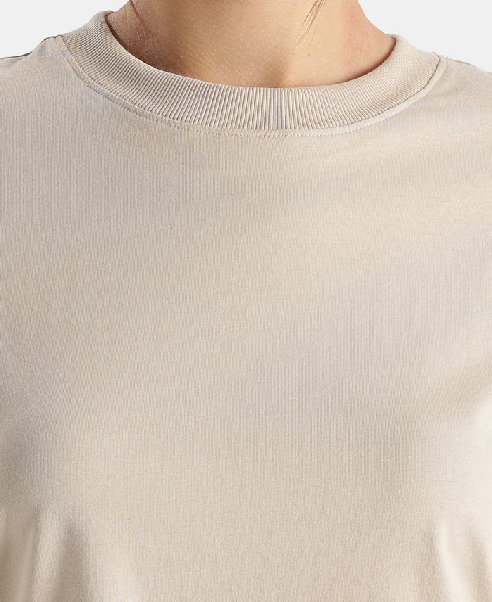 Super Combed Cotton Rich Oversized T-Shirt with Side Slits - French Oak