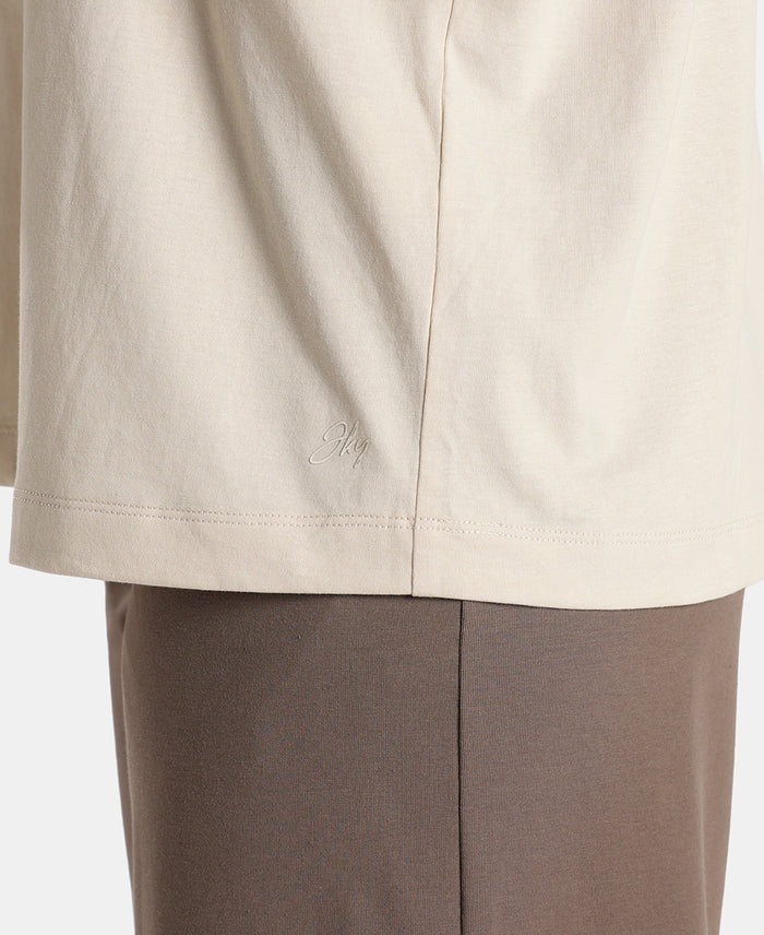 Super Combed Cotton Rich Oversized T-Shirt with Side Slits - French Oak