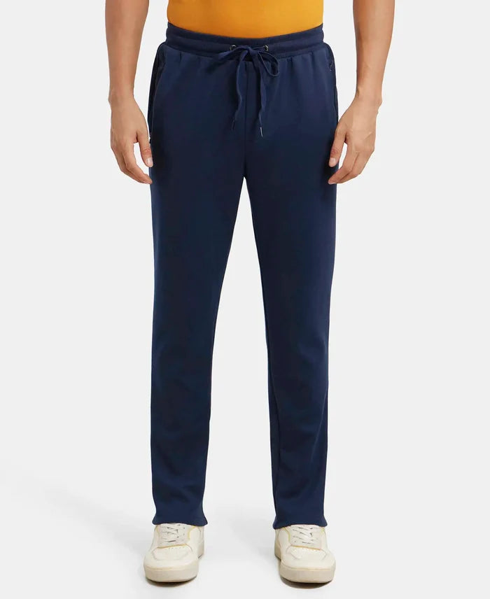 Super Combed Cotton Rich Pique Slim Fit Trackpant with Side Zipper Pockets - Navy-1