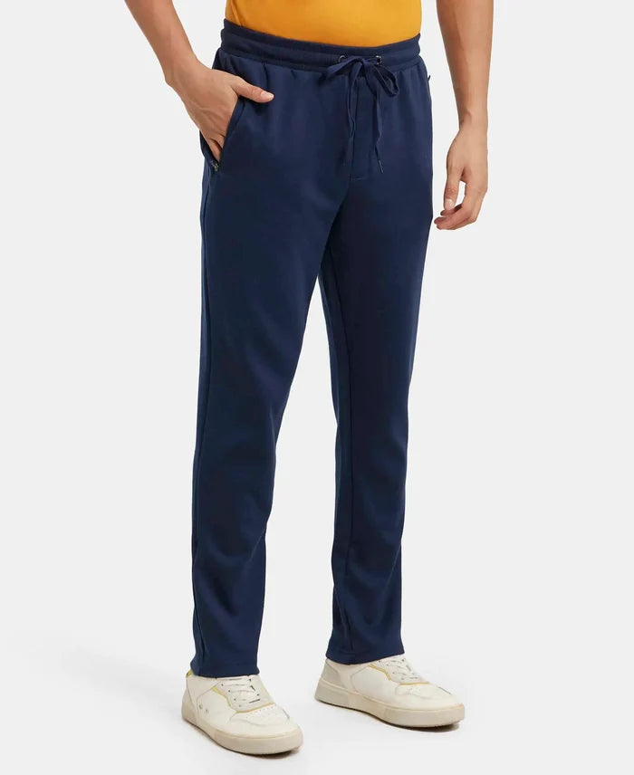 Super Combed Cotton Rich Pique Slim Fit Trackpant with Side Zipper Pockets - Navy-2