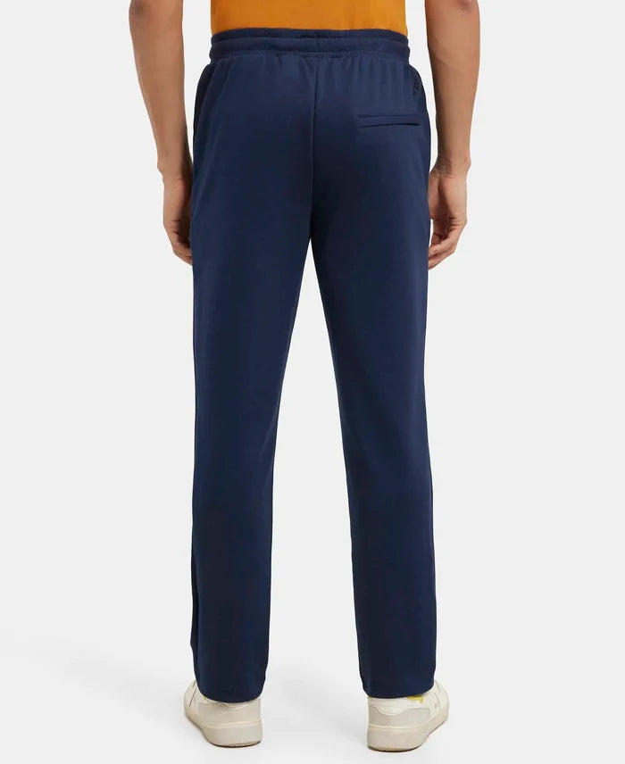 Super Combed Cotton Rich Pique Slim Fit Trackpant with Side Zipper Pockets - Navy-3