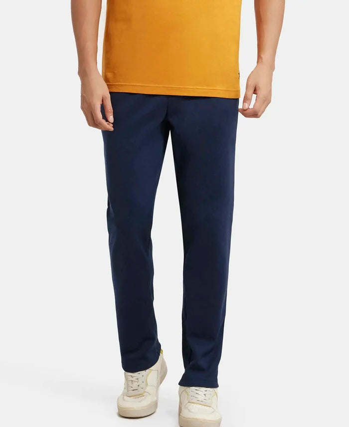 Super Combed Cotton Rich Pique Slim Fit Trackpant with Side Zipper Pockets - Navy-5