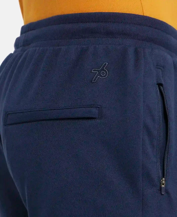 Super Combed Cotton Rich Pique Slim Fit Trackpant with Side Zipper Pockets - Navy-7
