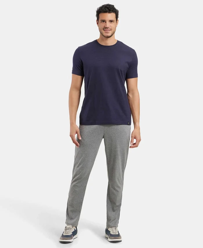 Super Combed Cotton Rich Regular Fit Trackpant with Side Pockets - Grey Melange & Navy-4