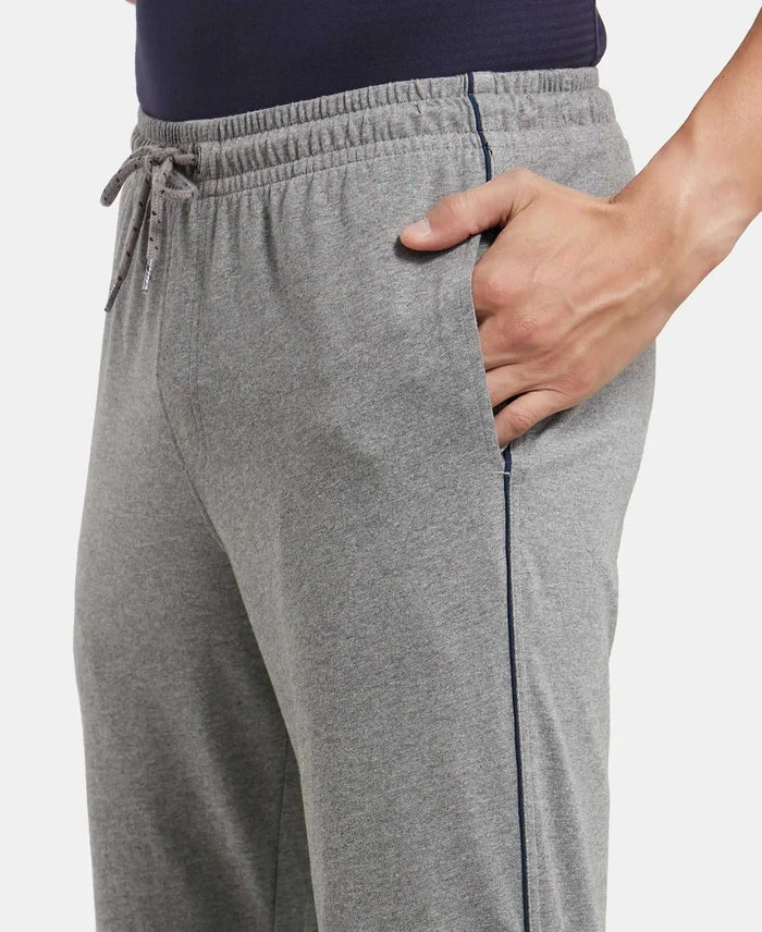 Super Combed Cotton Rich Regular Fit Trackpant with Side Pockets - Grey Melange & Navy-7