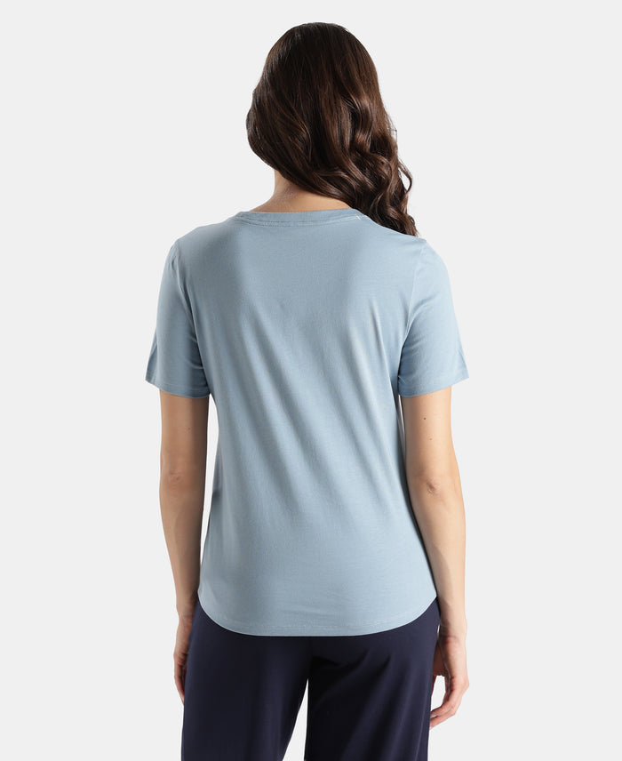 Super Combed Cotton Rich Relaxed Fit Solid Curved Hem Styled Half Sleeve T-Shirt - Mountain Spring