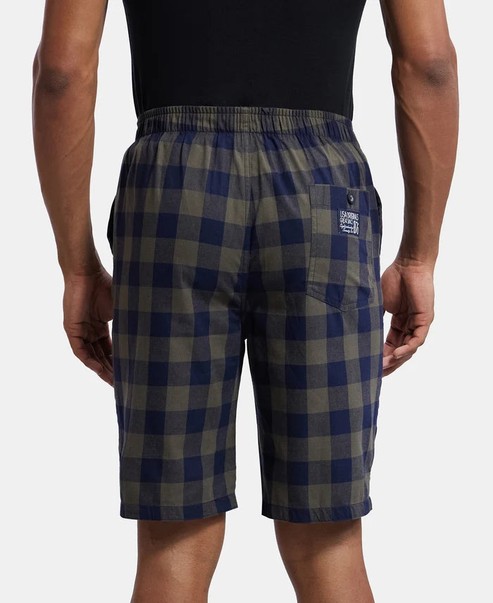 Super Combed Mercerized Cotton Woven Fabric Bermuda with Side Pockets - Navy & Deep Olive-3