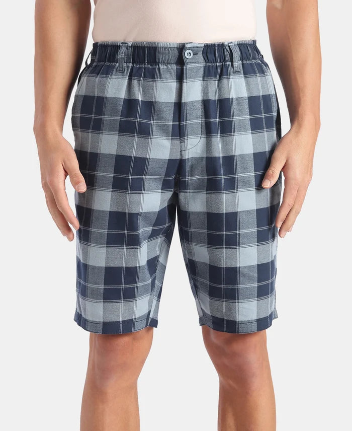 Super Combed Mercerized Cotton Woven Fabric Bermuda with Side Pockets - Windward Blue & Navy