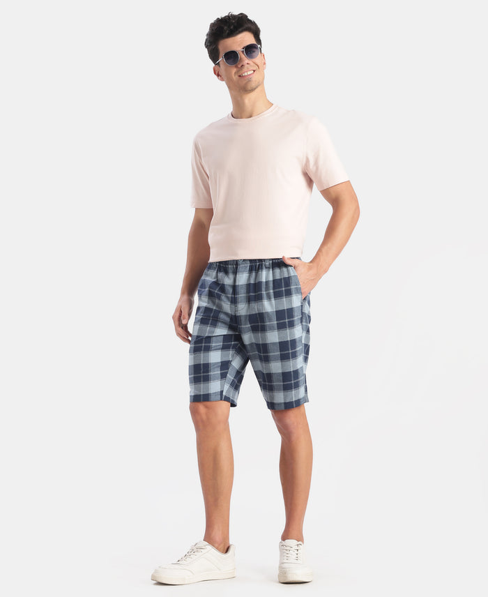Super Combed Mercerized Cotton Woven Fabric Bermuda with Side Pockets - Windward Blue & Navy
