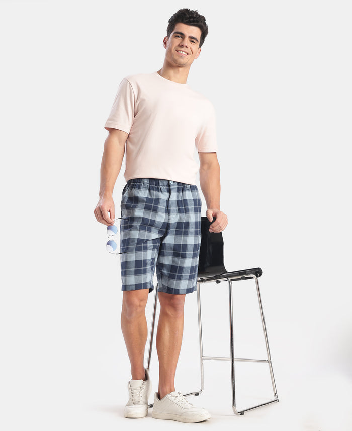 Super Combed Mercerized Cotton Woven Fabric Bermuda with Side Pockets - Windward Blue & Navy