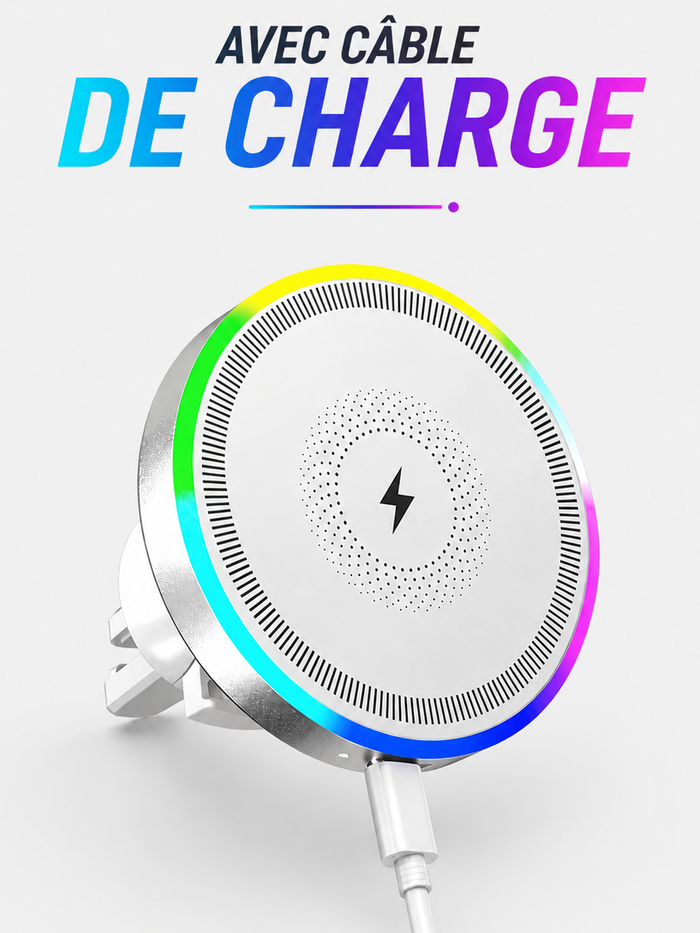 Support téléphone magnétique RGB blanc sans câble pour voiture