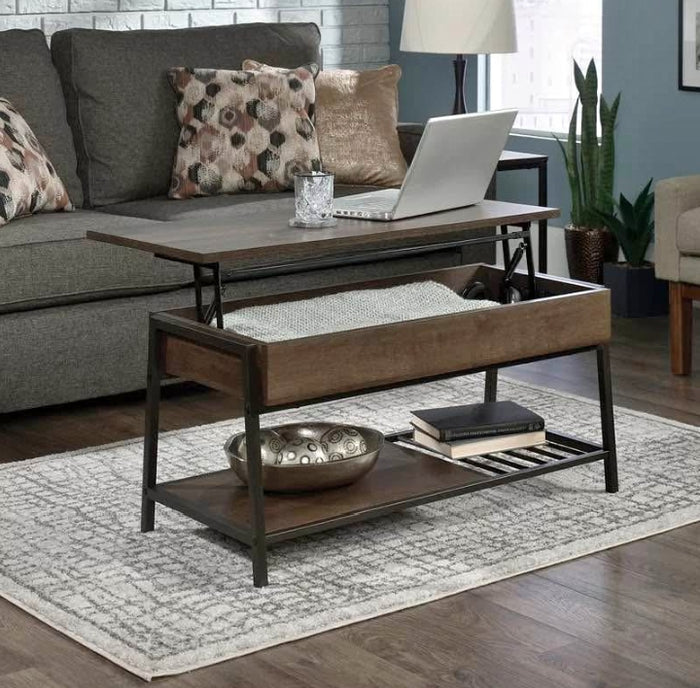 Table basse Haneline à plateau relevable et 4 pieds avec rangement