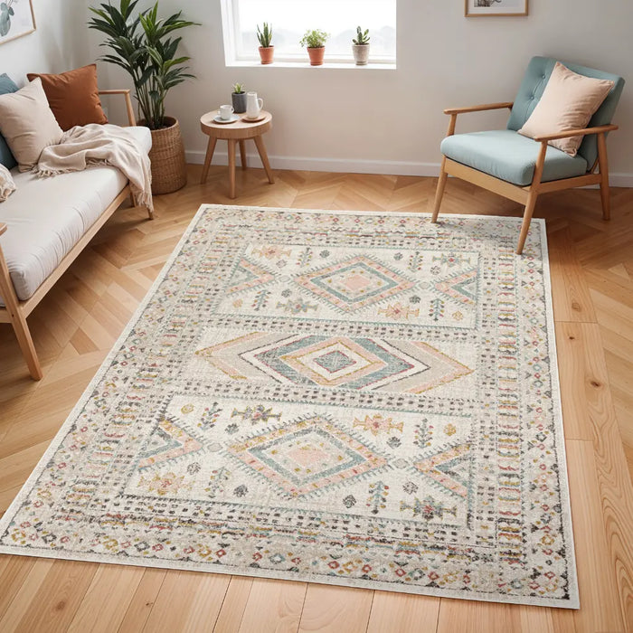 Tapis Laurentina rose pâle/turquoise style sud-ouest 5x7