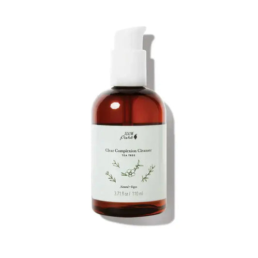 Tea Tree Clear Complexion Cleanser 110ml bottle featuring a foaming face wash with natural ingredients.