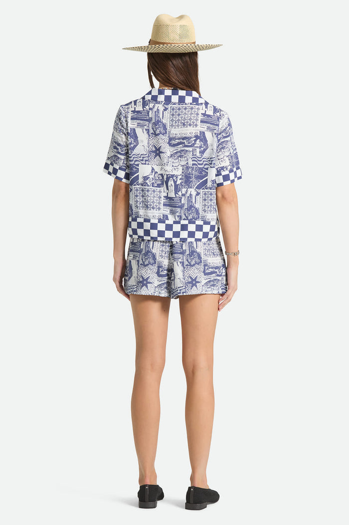 Women's The Omar Button Down Short Sleeve Shirt in the color Navy/White Collage - Additional Fit image