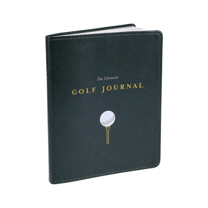 THE ULTIMATE GOLF JOURNAL BY LISA BACH from CHRONICLE BOOKS lets golfers log dates, locations, and results with tips, practice instructions, distance tracking for each club, and notes— all on a stylish beige background.