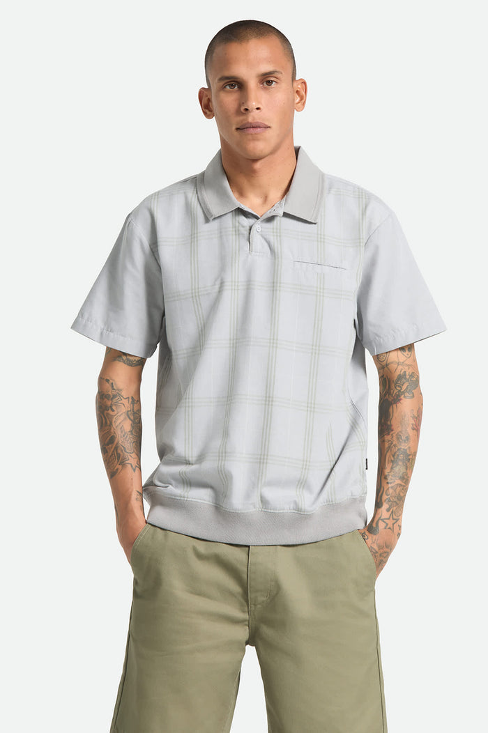 Men's Trolly Jacquard Weekend Short Sleeve Polo in the color Blue Aura - Men's Front View