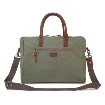 Top view of an open TSD BRAND - VALLEY HILL BRIEFCASE tote with brown leather handles, spacious interior, zip pocket, divider, and pink lining—a chic, sustainable TSD BRAND work bag for daily use.