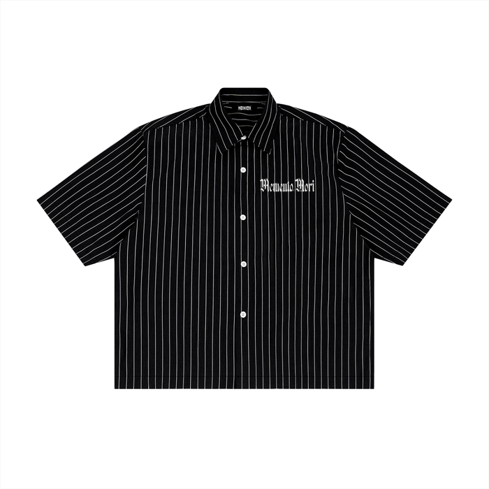 Unisex Striped Boxy Button-Up Shirt - Memento Mori Clothing