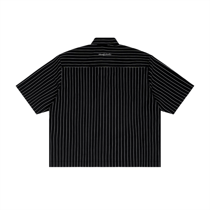 Unisex Striped Boxy Button-Up Shirt - Memento Mori Clothing