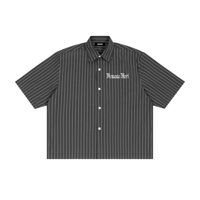 Unisex Striped Boxy Button-Up Shirt - Memento Mori Clothing
