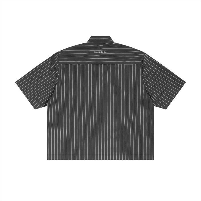 Unisex Striped Boxy Button-Up Shirt - Memento Mori Clothing