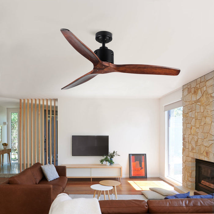 Ventilateur de plafond intégré style ferme de 132 cm (52 ​​po), sans éclairage, avec télécommande et 3 pales en bois massif