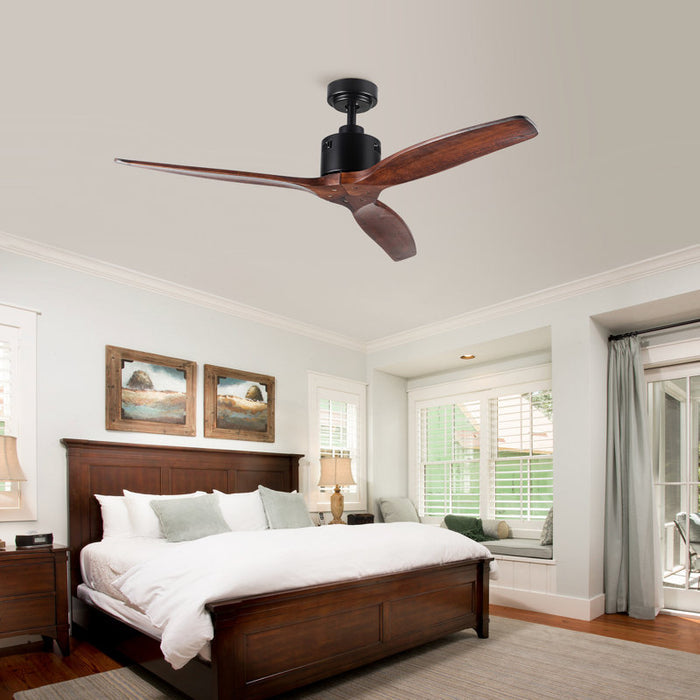 Ventilateur de plafond intégré style ferme de 132 cm (52 ​​po), sans éclairage, avec télécommande et 3 pales en bois massif