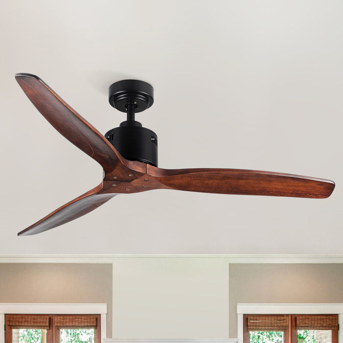 Ventilateur de plafond intégré style ferme de 132 cm (52 ​​po), sans éclairage, avec télécommande et 3 pales en bois massif
