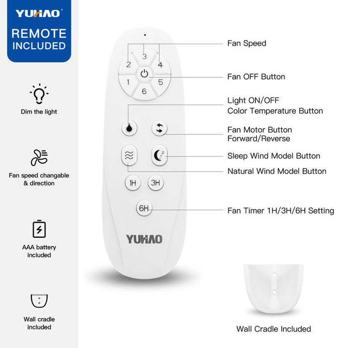 Ventilateur de plafond intégré style ferme de 132 cm (52 ​​po), sans éclairage, avec télécommande et 3 pales en bois massif