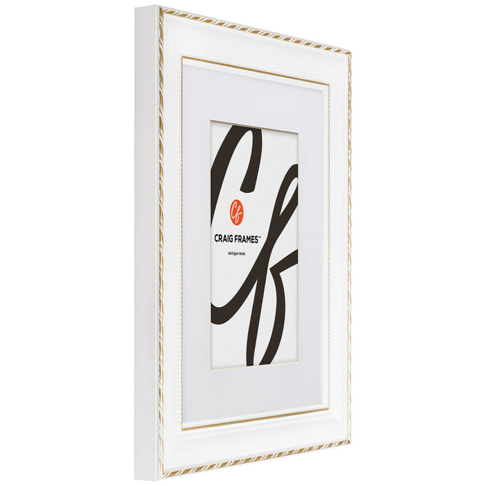 Victoria 1.375", Matted Ornate White and Gold Picture Frame