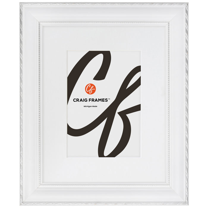 Victoria 1.375", Matted Ornate White and Silver Picture Frame