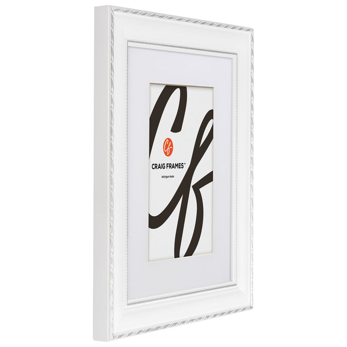 Victoria 1.375", Matted Ornate White and Silver Picture Frame