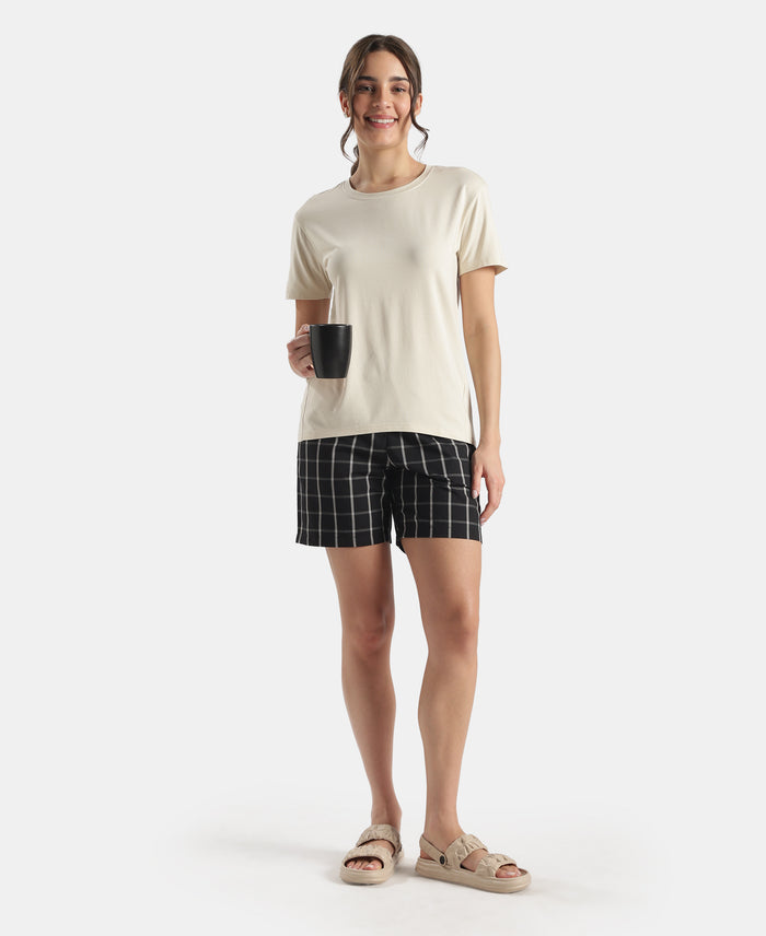 Viscose Elastane Stretch Fabric Relaxed Fit Drop Shoulder Styled T-Shirt - Almond Milk