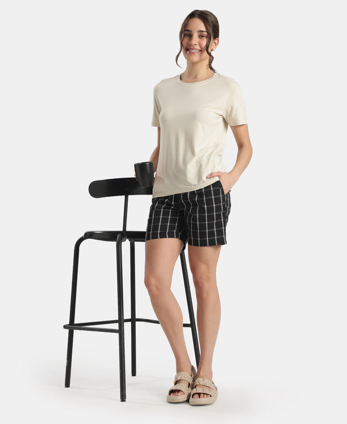 Viscose Elastane Stretch Fabric Relaxed Fit Drop Shoulder Styled T-Shirt - Almond Milk